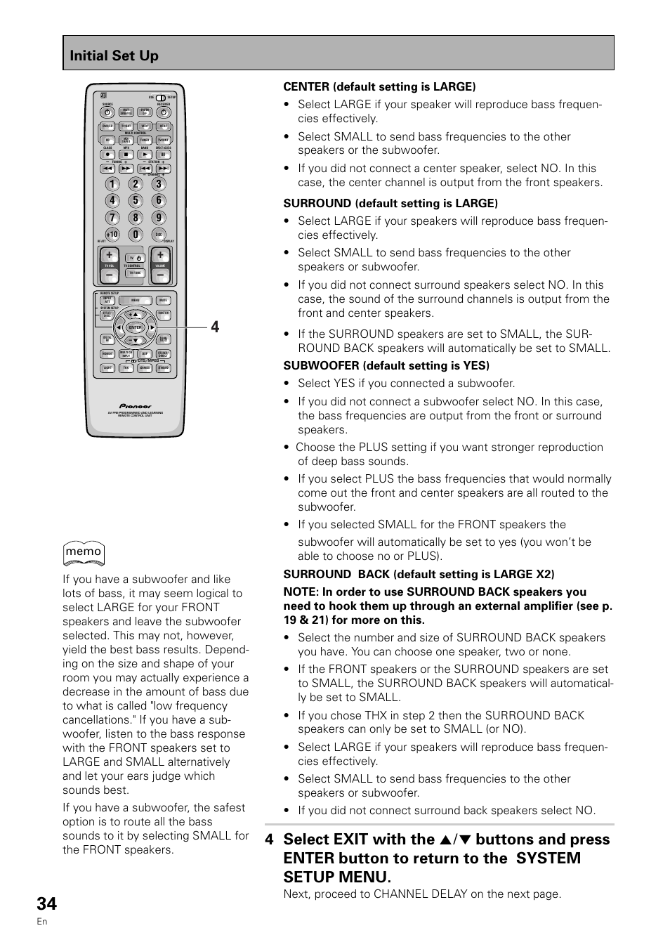 Initial set up | Pioneer VSX-909RDS User Manual | Page 34 / 96