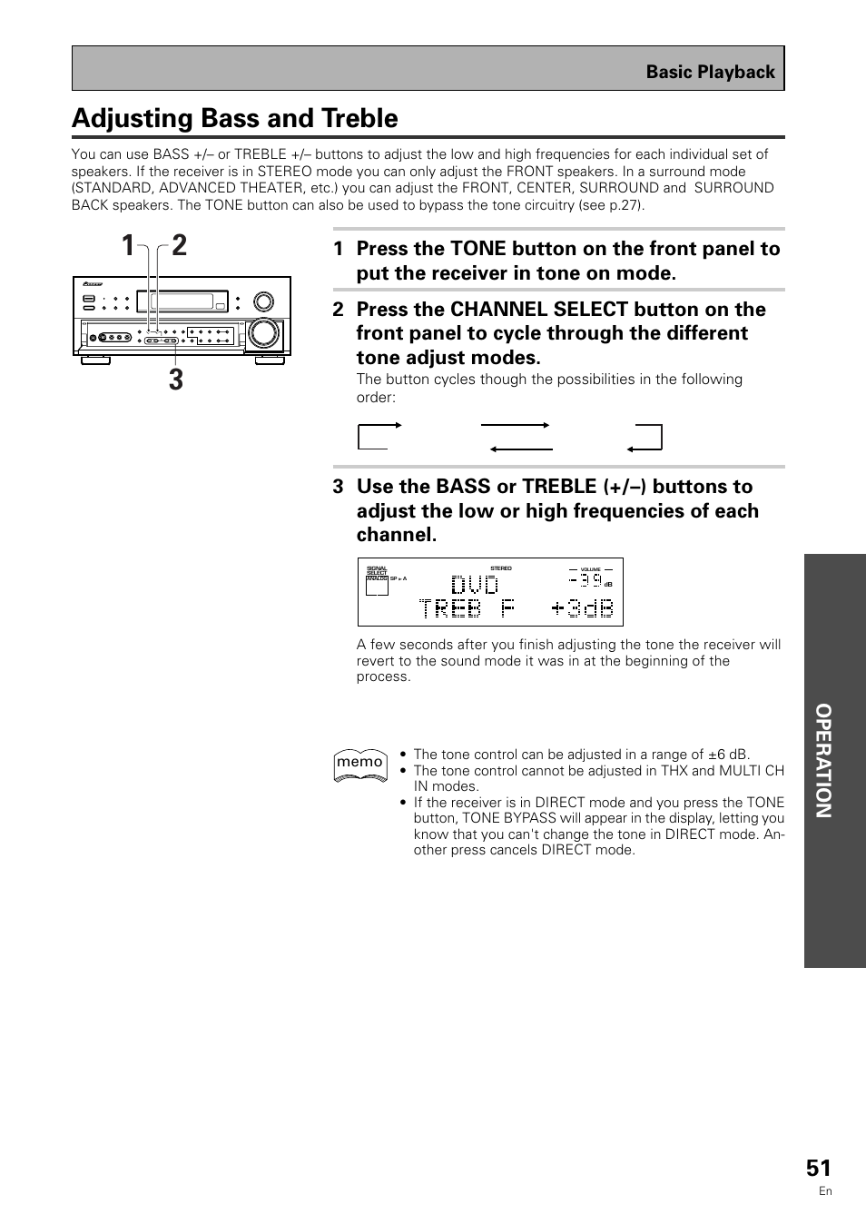 Adjusting bass and treble, Opera tion | Pioneer VSX-909RDS User Manual | Page 51 / 96