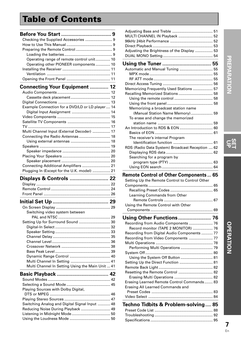 Pioneer VSX-909RDS User Manual | Page 7 / 96