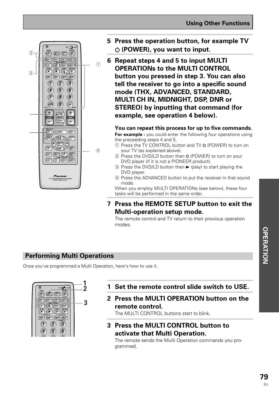 Performing multi operations, Opera tion, Using other functions | The multi control buttons start to blink | Pioneer VSX-909RDS User Manual | Page 79 / 96