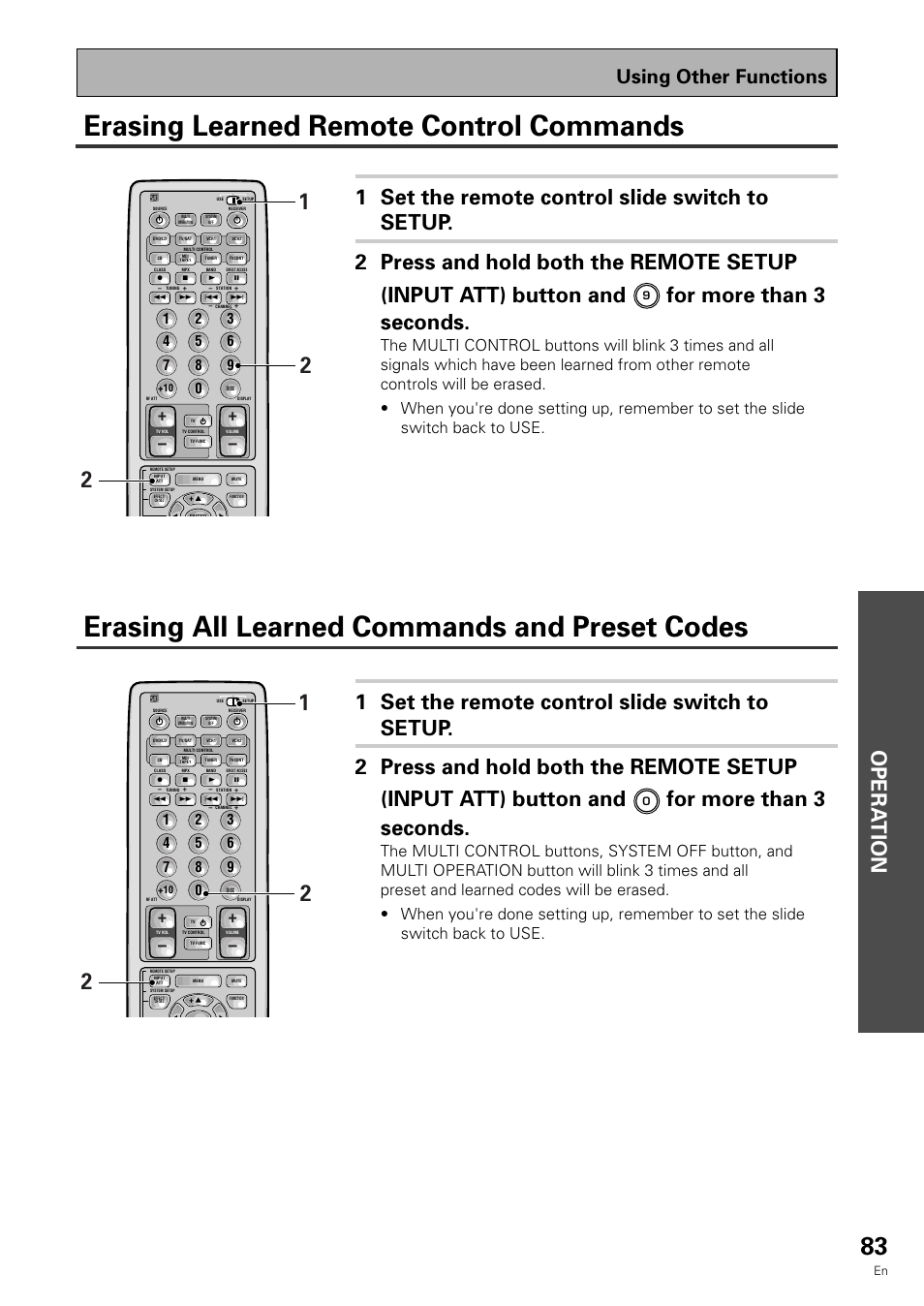 Opera tion, For more than 3 seconds, Using other functions | Pioneer VSX-909RDS User Manual | Page 83 / 96