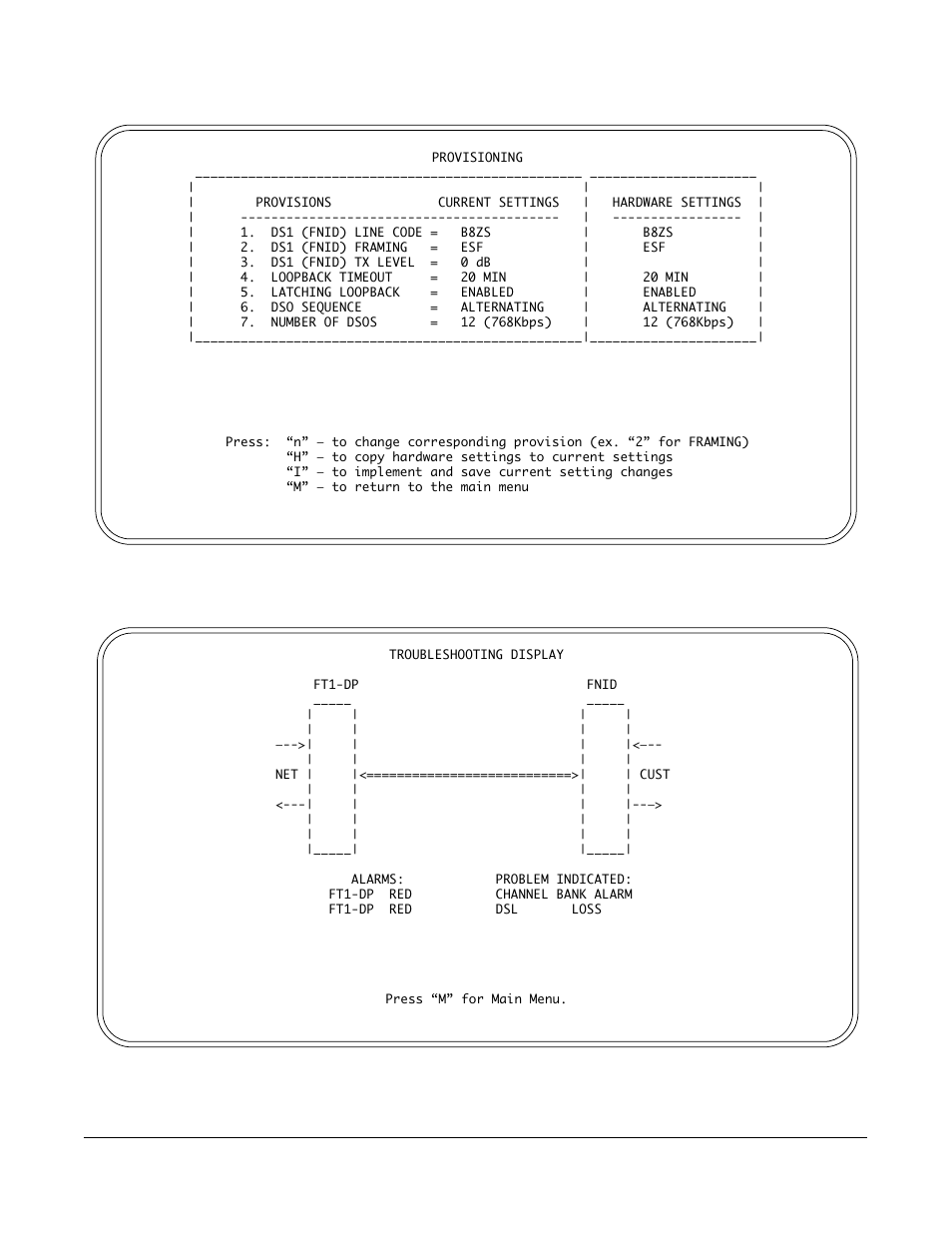 Figure 11. provisioning options screen, Figure 12. troubleshooting screen | ADTRAN FNID User Manual | Page 10 / 16