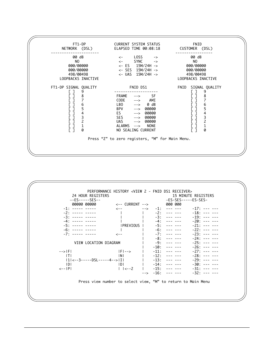 Figure 7. current system status screen, Figure 8. performance history screen | ADTRAN FNID User Manual | Page 8 / 16