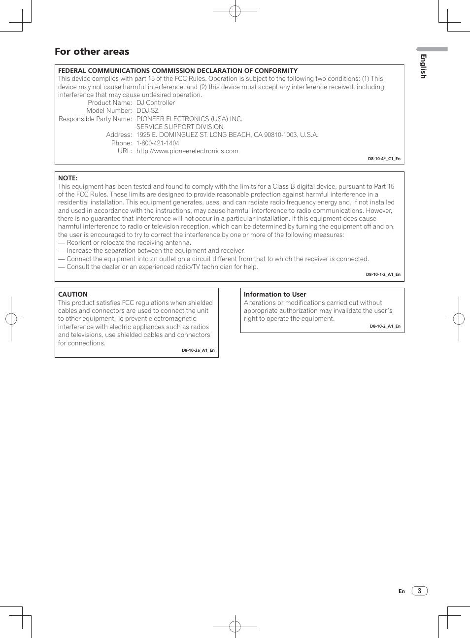 For other areas | Pioneer DDJ-SZ User Manual | Page 3 / 116