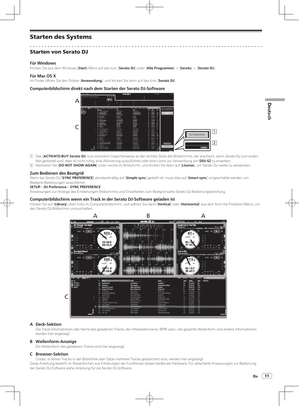 Starten des systems, Ac b | Pioneer DDJ-SZ User Manual | Page 39 / 116