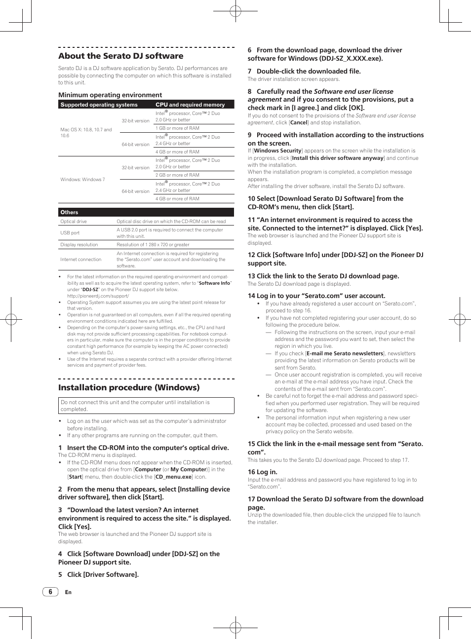 About the serato dj software, Installation procedure (windows) | Pioneer DDJ-SZ User Manual | Page 6 / 116