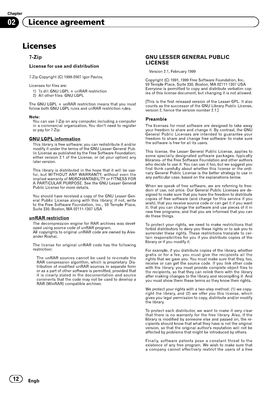Licenses, 02 licence agreement | Pioneer CNSD-130FM User Manual | Page 12 / 24