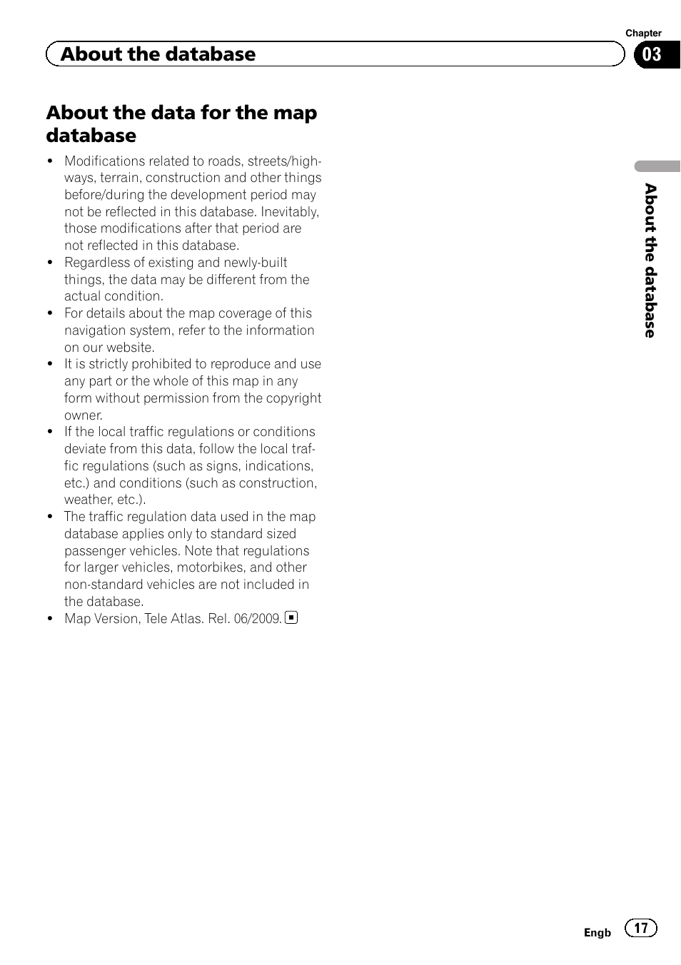 About the data for the map database, About the database | Pioneer CNSD-130FM User Manual | Page 17 / 24