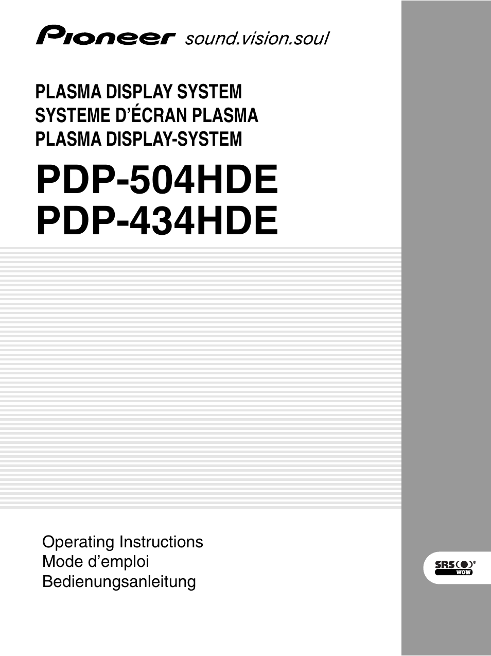 Pioneer PDP 434HDE User Manual | 248 pages