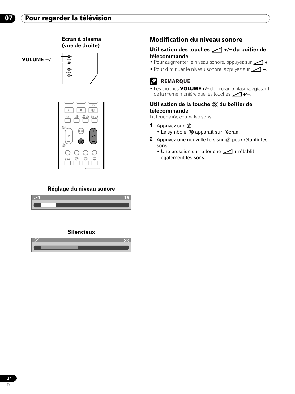 Modification du niveau sonore, 07 pour regarder la télévision | Pioneer PDP 434HDE User Manual | Page 100 / 248