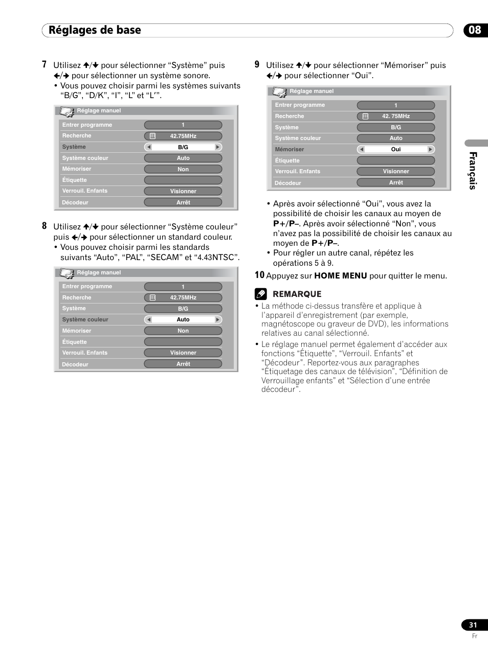 08 réglages de base, Français 7 | Pioneer PDP 434HDE User Manual | Page 107 / 248