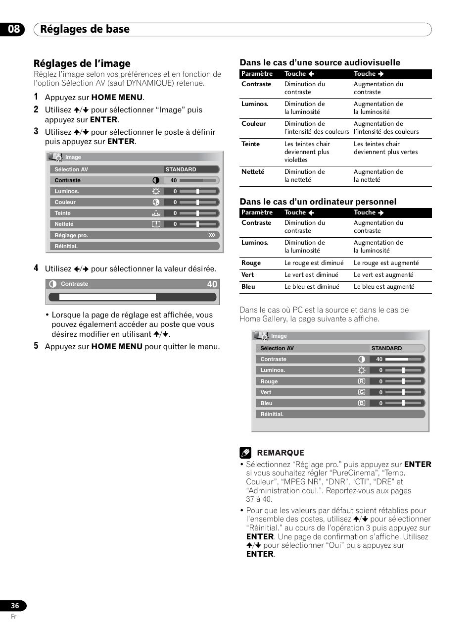 Réglages de l’image, 08 réglages de base | Pioneer PDP 434HDE User Manual | Page 112 / 248