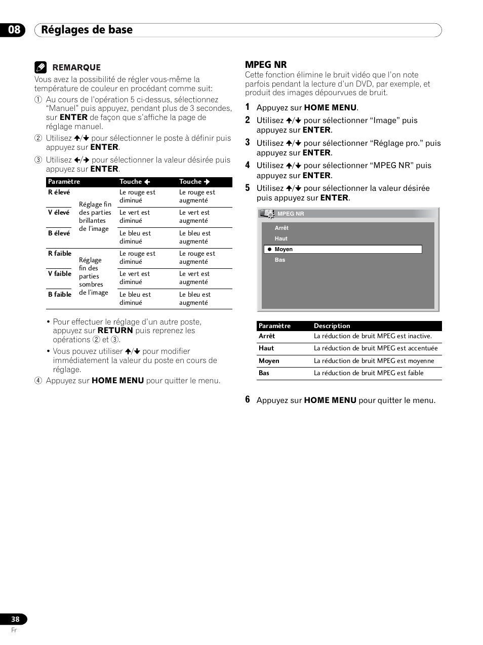 Mpeg nr, 08 réglages de base | Pioneer PDP 434HDE User Manual | Page 114 / 248