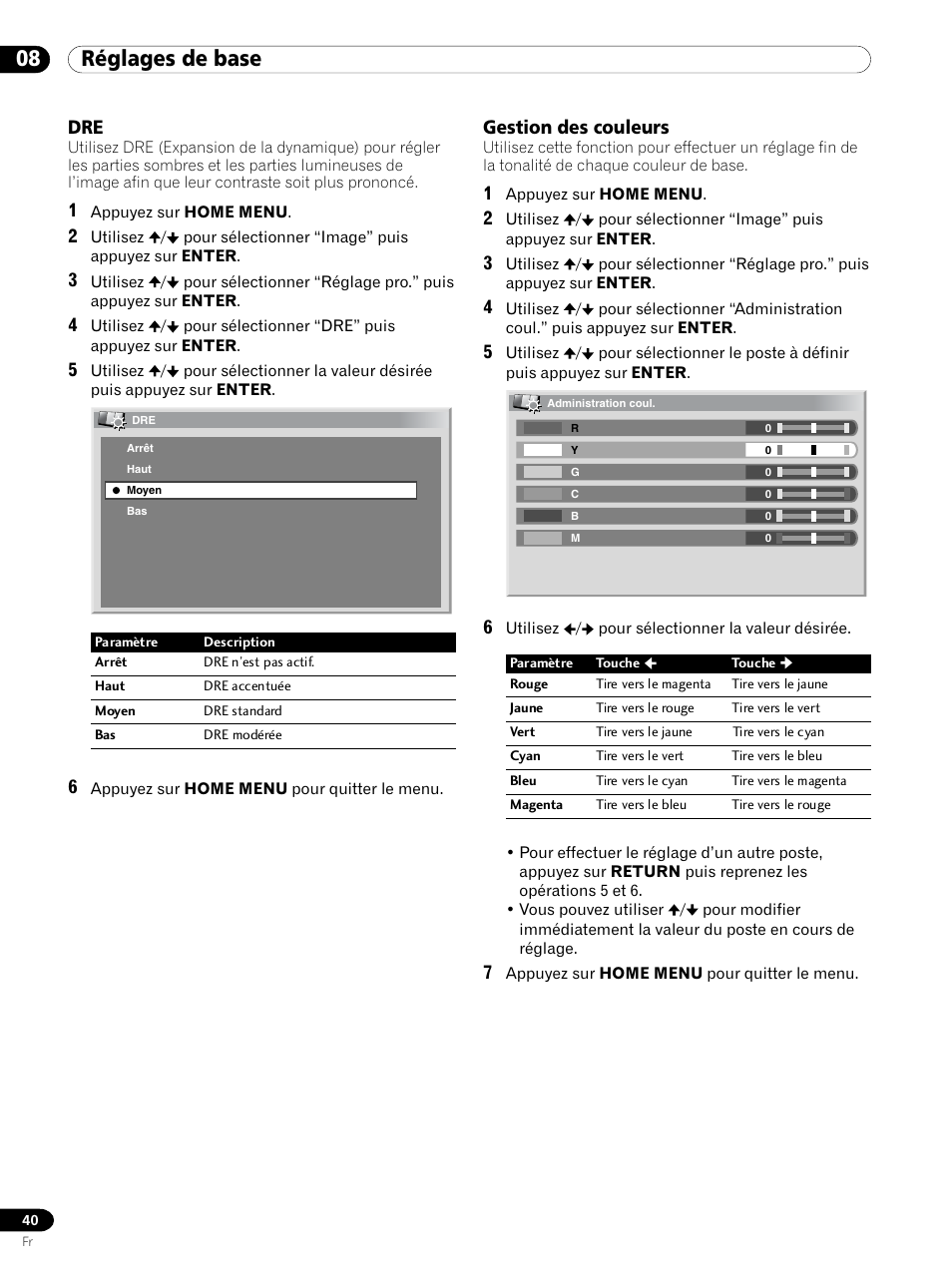 Dre gestion des couleurs, 08 réglages de base, Gestion des couleurs | Pioneer PDP 434HDE User Manual | Page 116 / 248