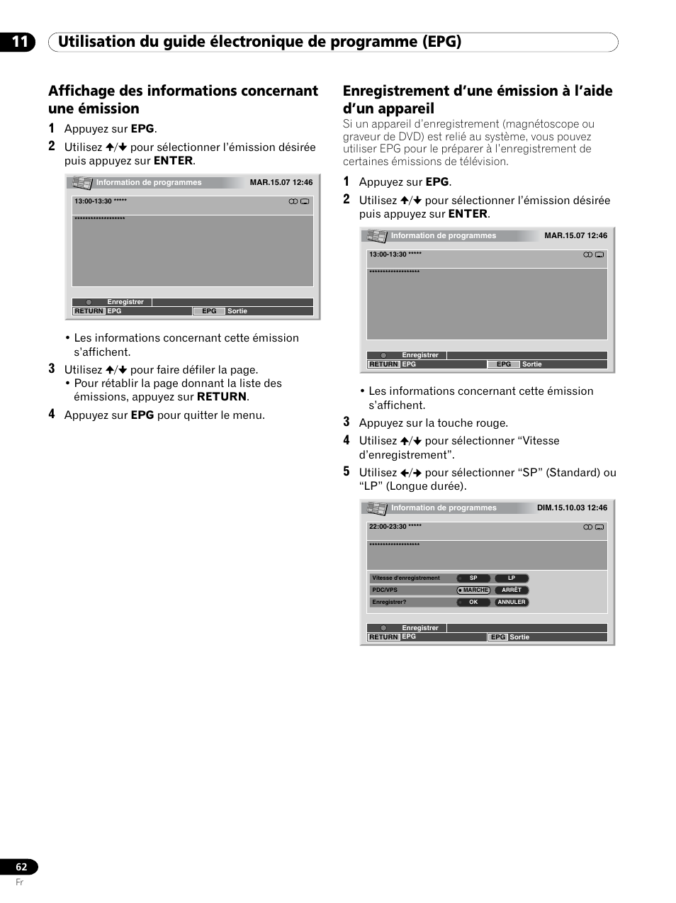 Affichage des informations concernant une émission | Pioneer PDP 434HDE User Manual | Page 138 / 248