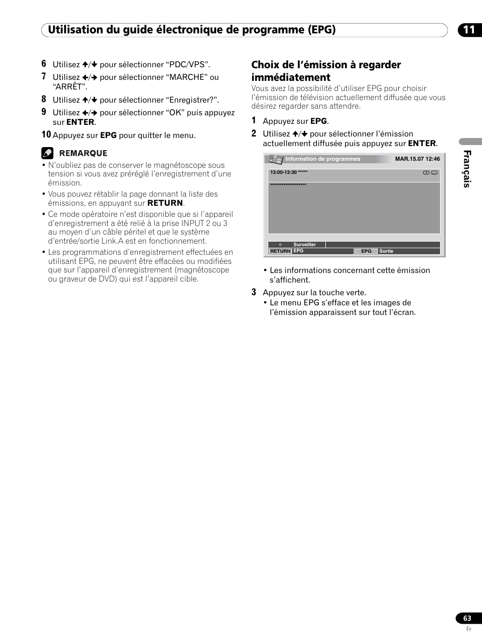 Choix de l’émission à regarder immédiatement | Pioneer PDP 434HDE User Manual | Page 139 / 248