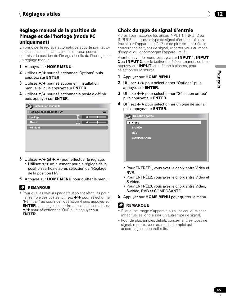 12 réglages utiles, Choix du type de signal d’entrée | Pioneer PDP 434HDE User Manual | Page 141 / 248