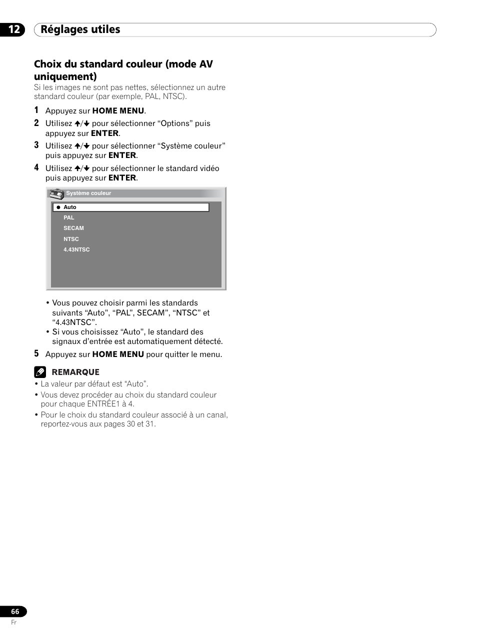 Choix du standard couleur (mode av uniquement), 12 réglages utiles | Pioneer PDP 434HDE User Manual | Page 142 / 248