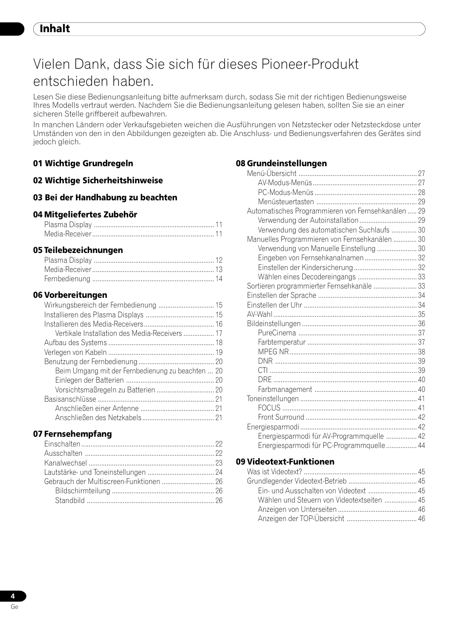 Inhalt | Pioneer PDP 434HDE User Manual | Page 156 / 248