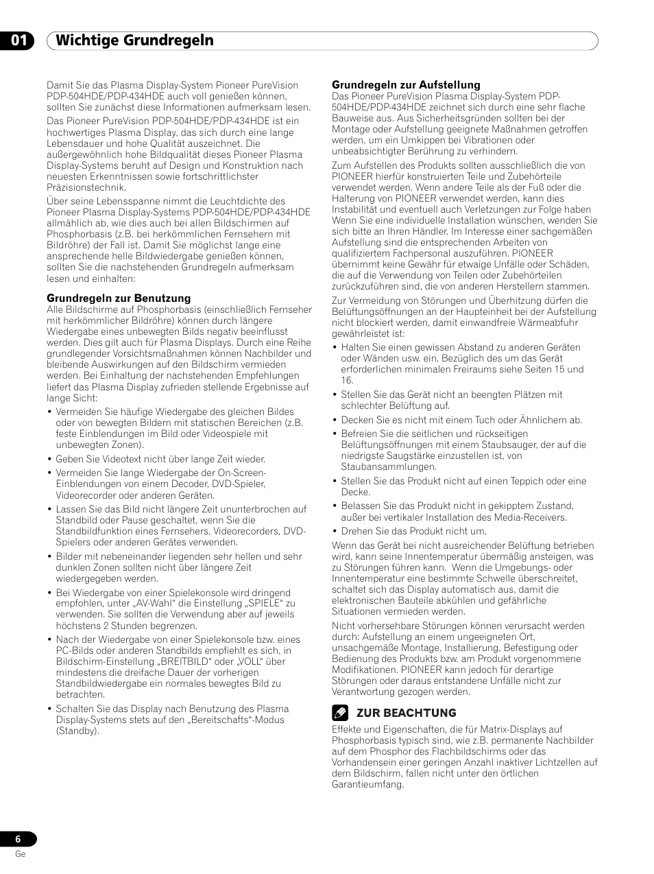 01 wichtige grundregeln | Pioneer PDP 434HDE User Manual | Page 158 / 248