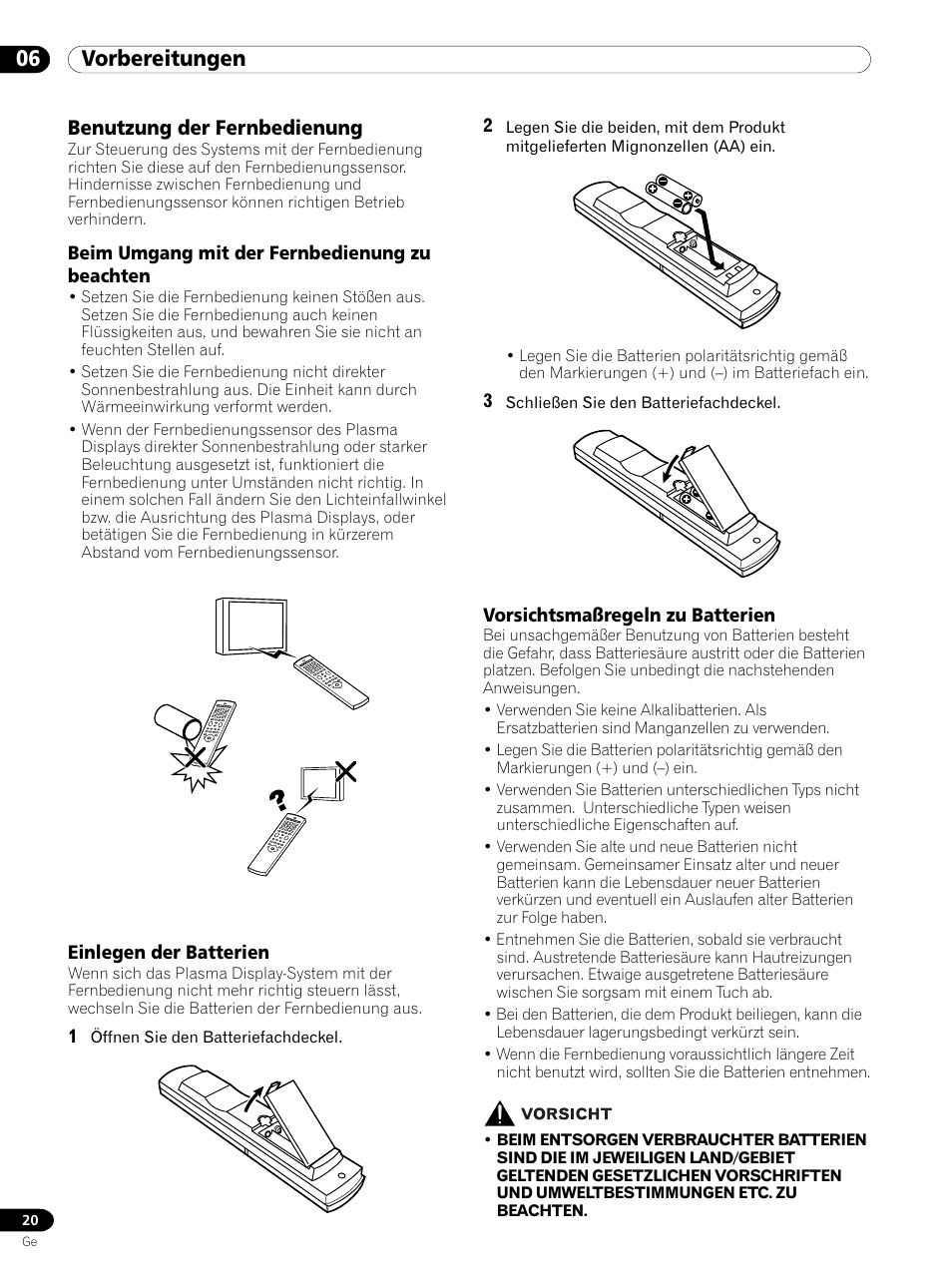 Benutzung der fernbedienung, 06 vorbereitungen | Pioneer PDP 434HDE User Manual | Page 172 / 248