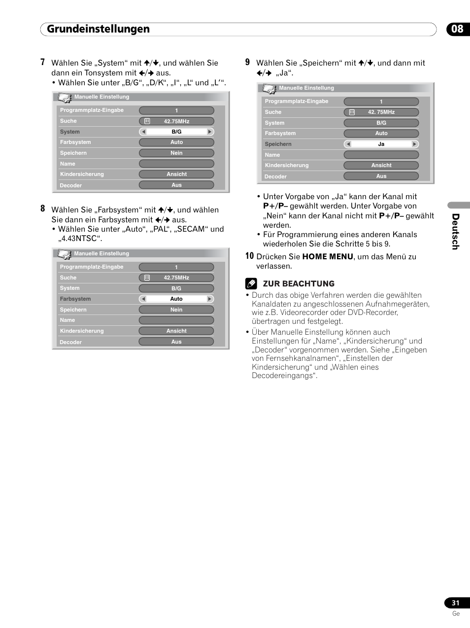 08 grundeinstellungen, Deutsch | Pioneer PDP 434HDE User Manual | Page 183 / 248