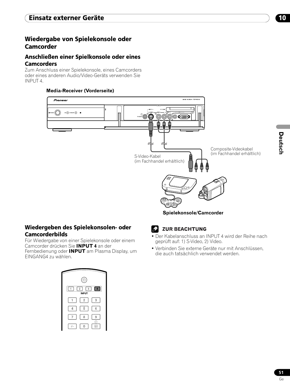 Wiedergabe von spielekonsole oder camcorder, 10 einsatz externer geräte | Pioneer PDP 434HDE User Manual | Page 203 / 248