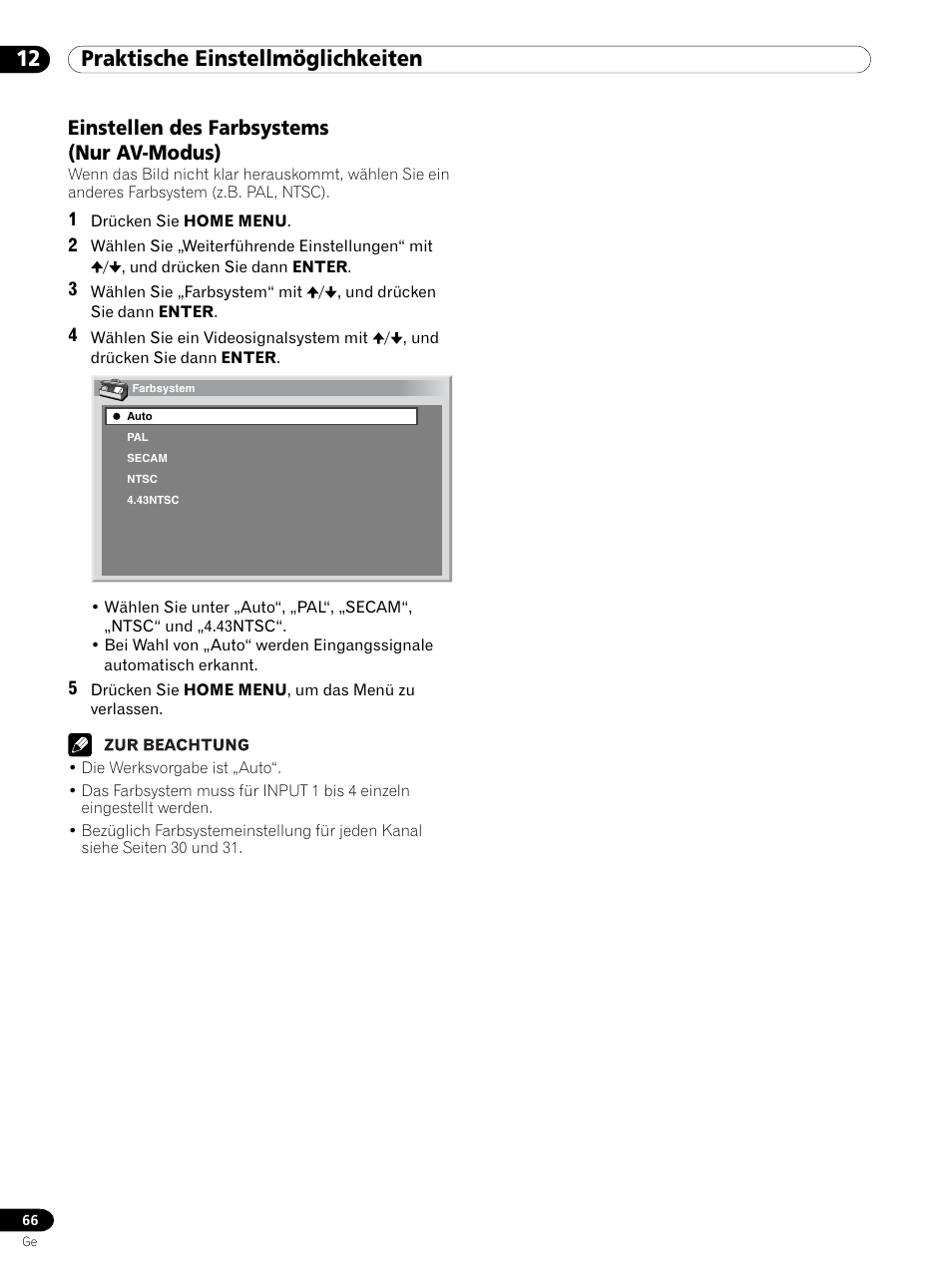 Einstellen des farbsystems (nur av-modus), 12 praktische einstellmöglichkeiten | Pioneer PDP 434HDE User Manual | Page 218 / 248