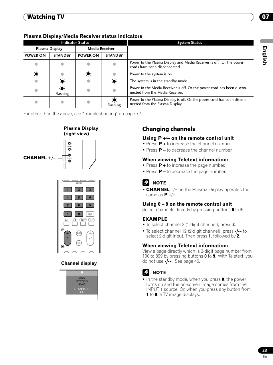 Changing channels, 07 watching tv, English | Pioneer PDP 434HDE User Manual | Page 23 / 248