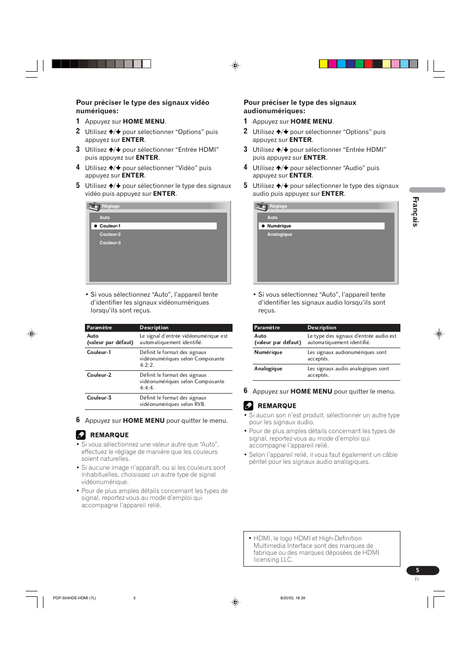 Français | Pioneer PDP 434HDE User Manual | Page 237 / 248