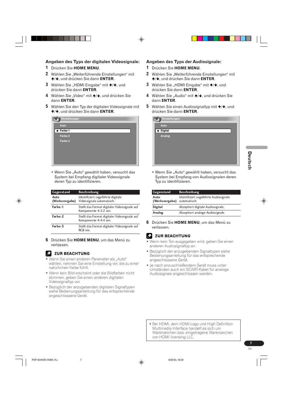 Deutsch | Pioneer PDP 434HDE User Manual | Page 239 / 248