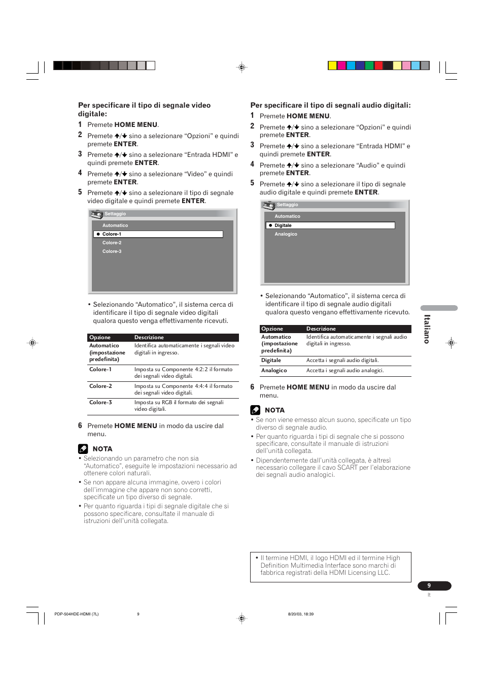 Italiano | Pioneer PDP 434HDE User Manual | Page 241 / 248