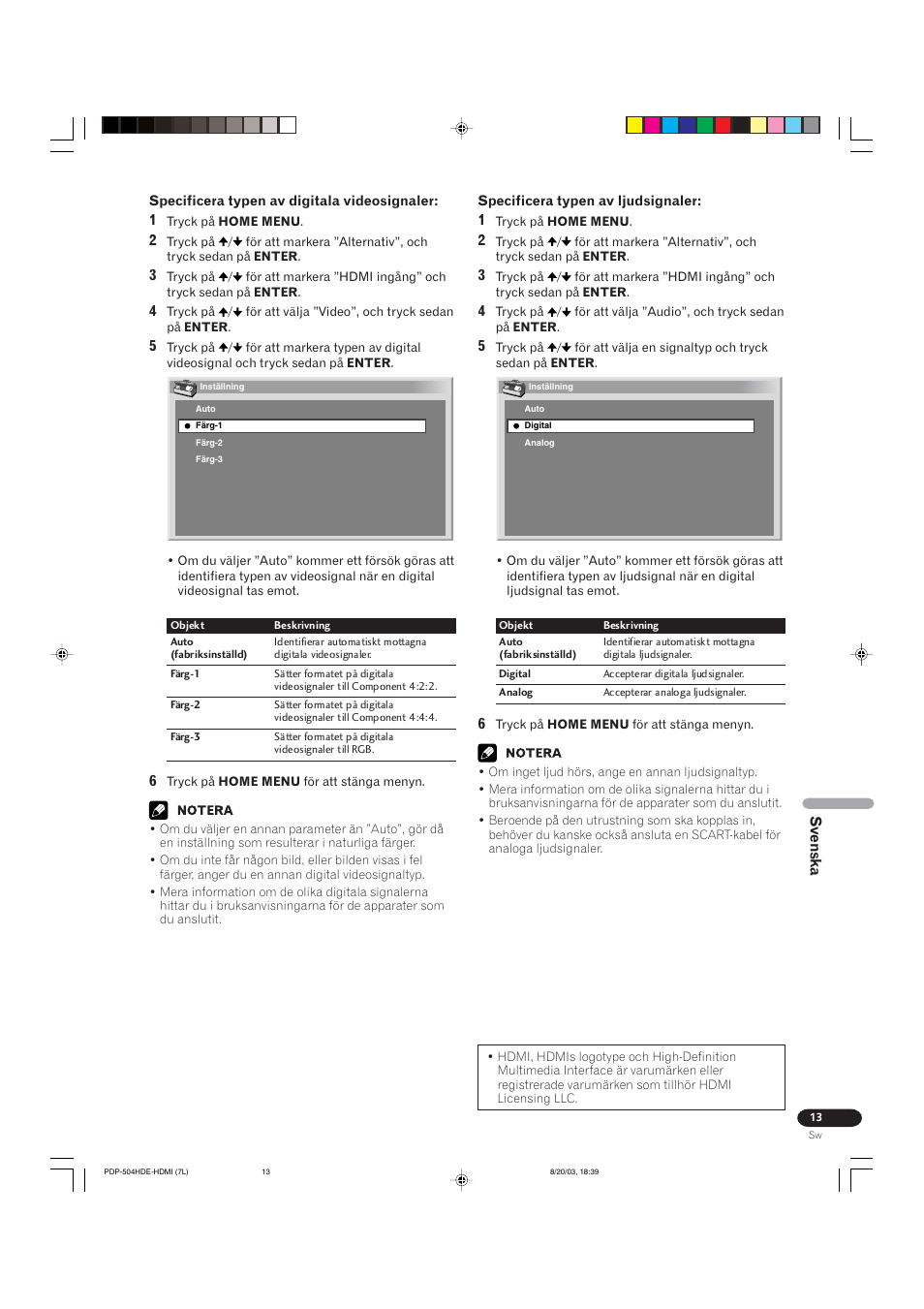 Svenska | Pioneer PDP 434HDE User Manual | Page 245 / 248