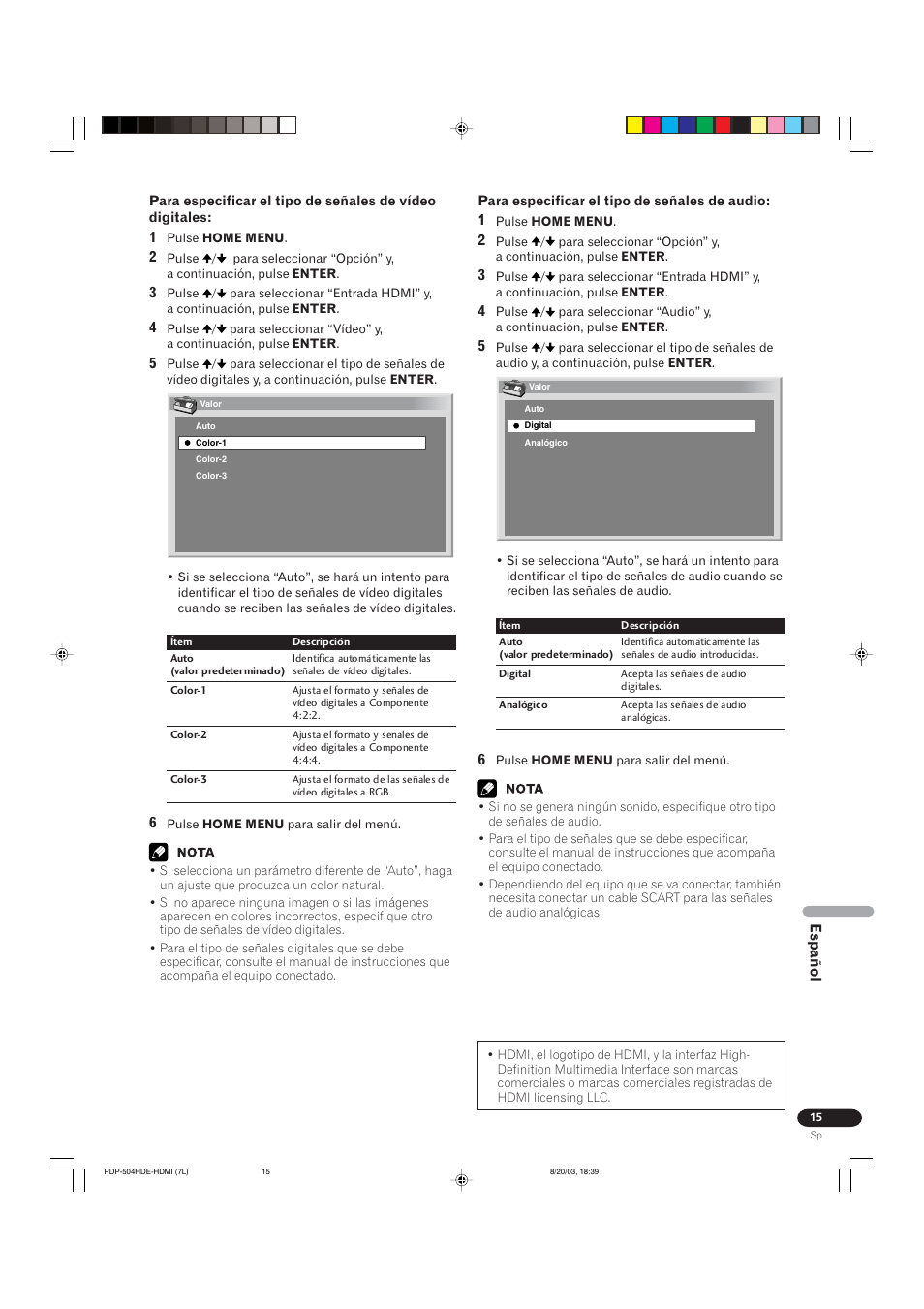 Español | Pioneer PDP 434HDE User Manual | Page 247 / 248