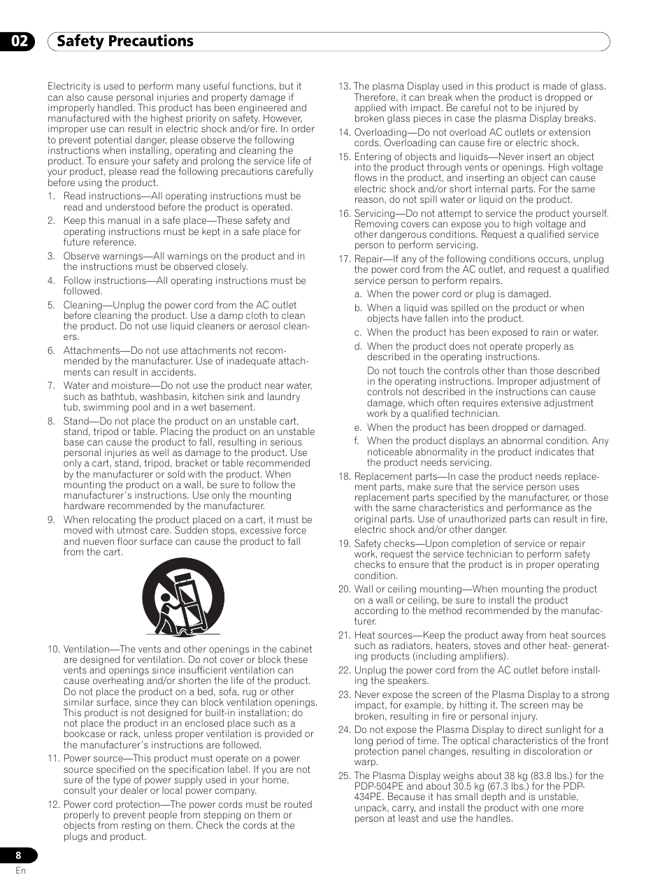 02 safety precautions | Pioneer PDP 434HDE User Manual | Page 8 / 248