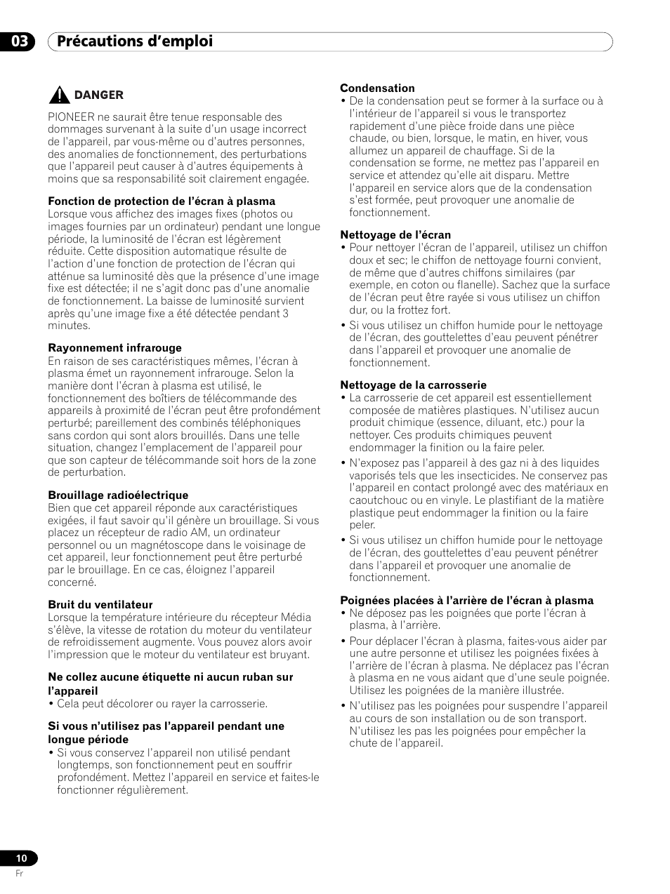 03 précautions d’emploi | Pioneer PDP 434HDE User Manual | Page 86 / 248