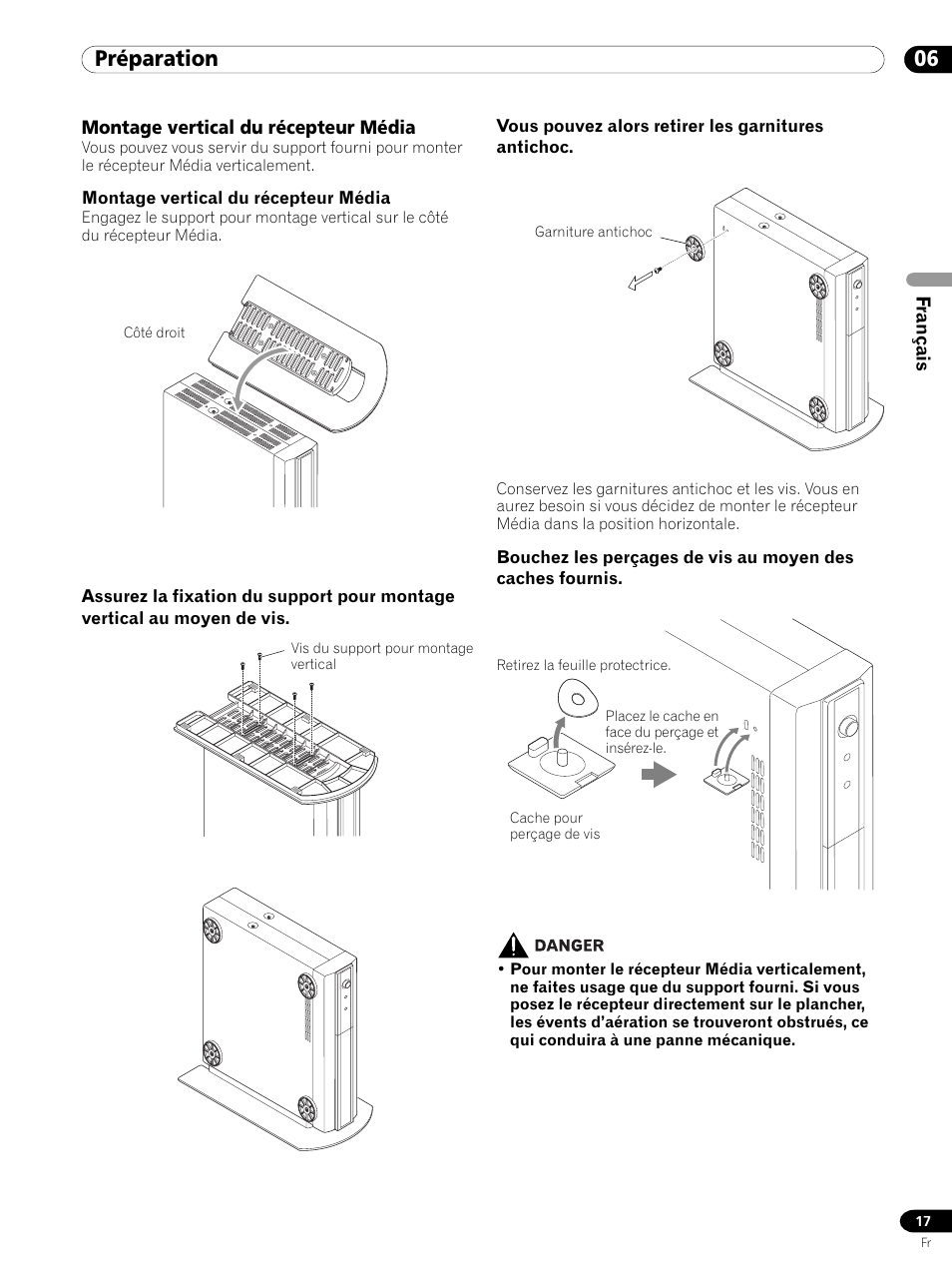 Montage vertical du récepteur média, 06 préparation | Pioneer PDP 434HDE User Manual | Page 93 / 248