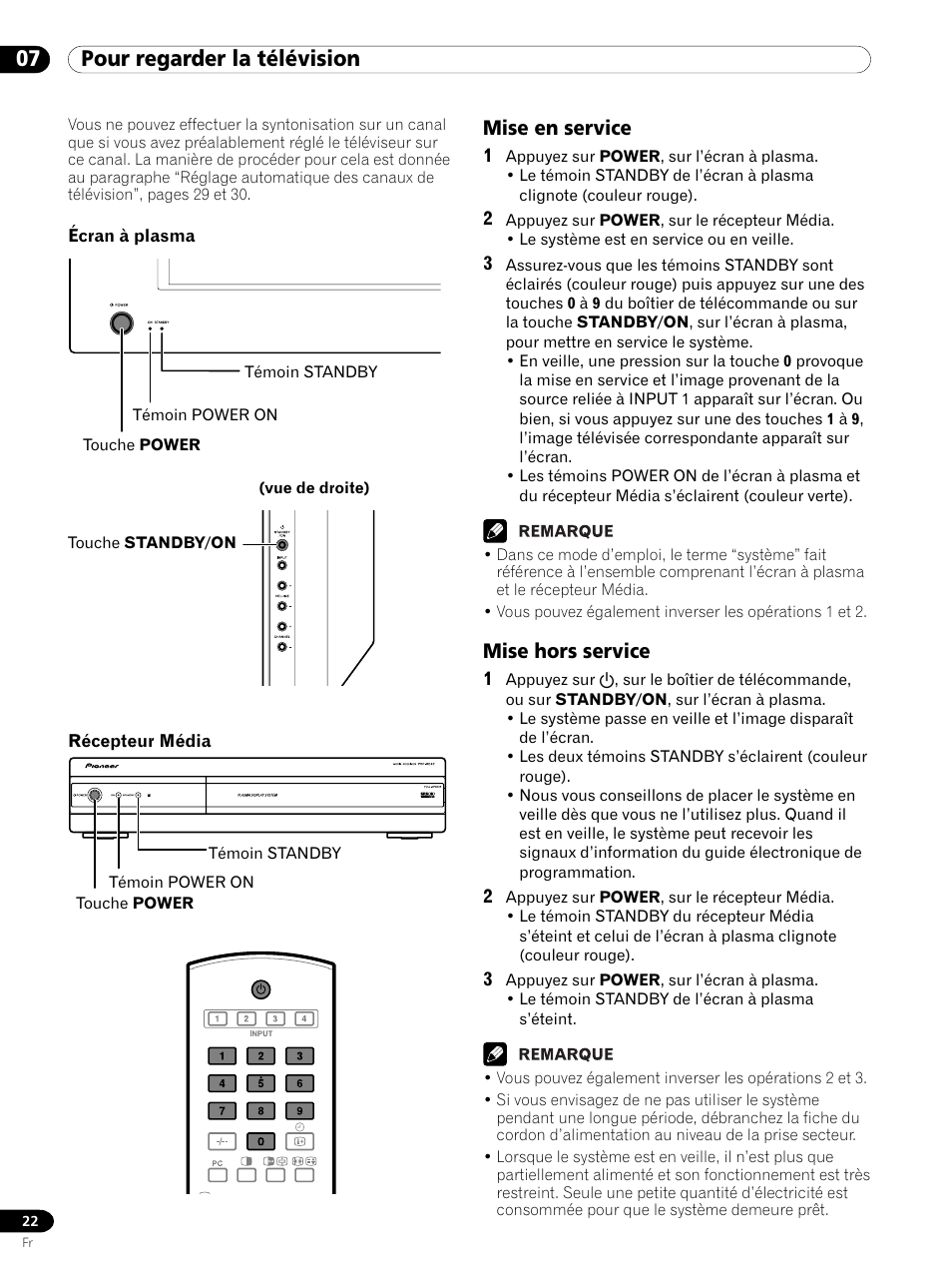 07 pour regarder la télévision, Mise en service mise hors service | Pioneer PDP 434HDE User Manual | Page 98 / 248