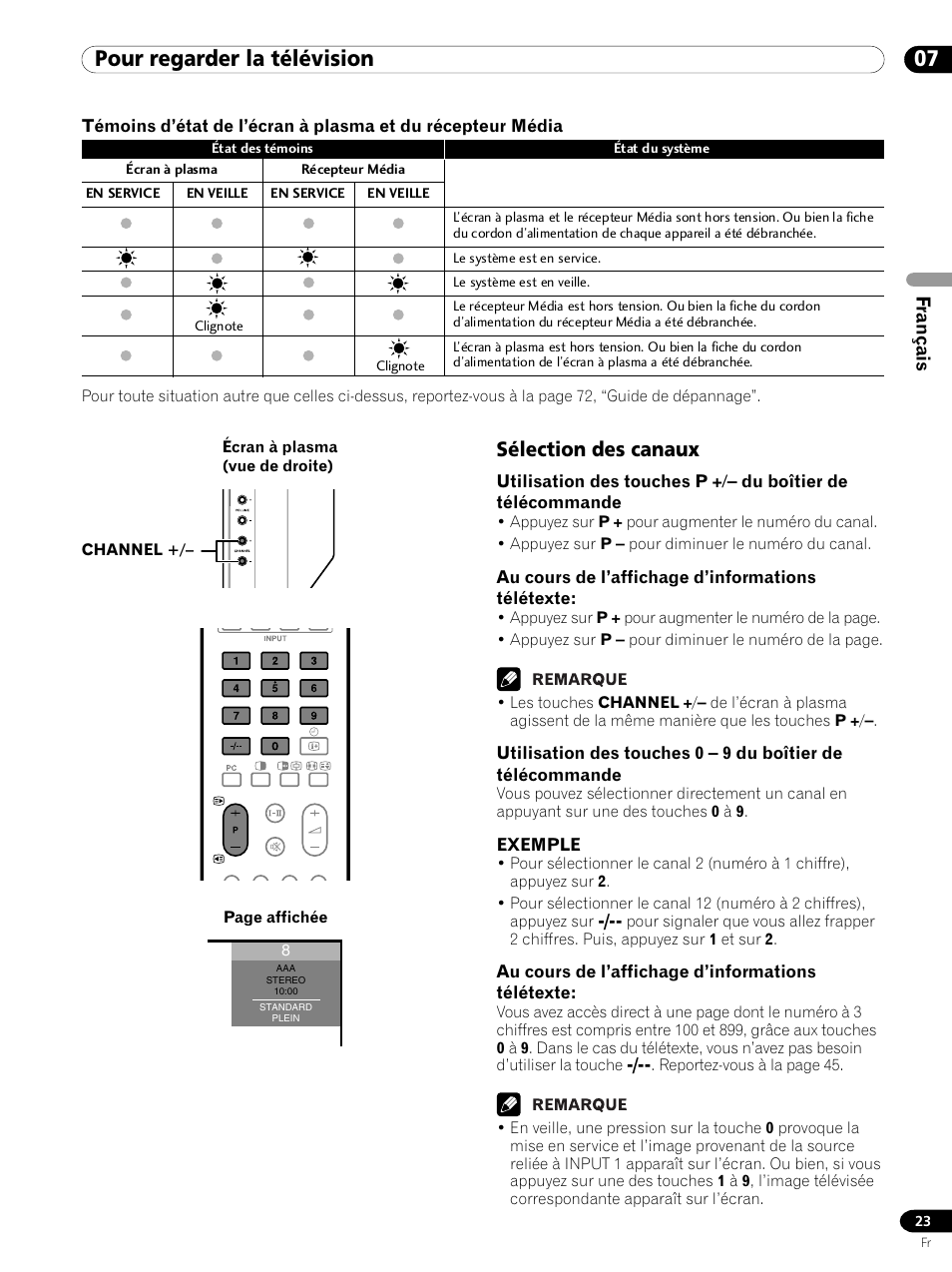 Sélection des canaux, 07 pour regarder la télévision, Français | Pioneer PDP 434HDE User Manual | Page 99 / 248