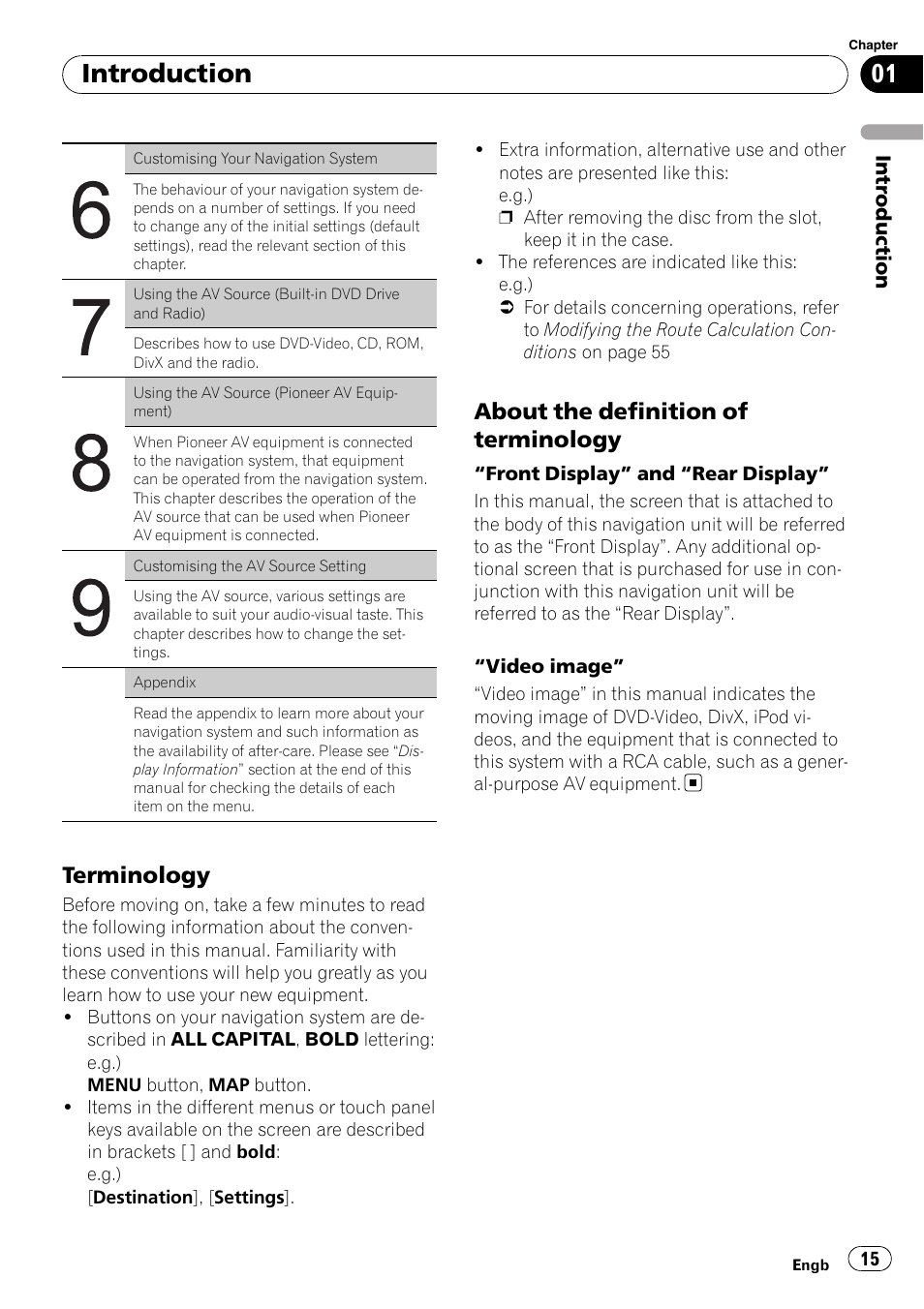 Terminology 15, About the definition of terminology 15, Introduction | Terminology, About the definition of terminology | Pioneer AVIC-X3-II User Manual | Page 15 / 172