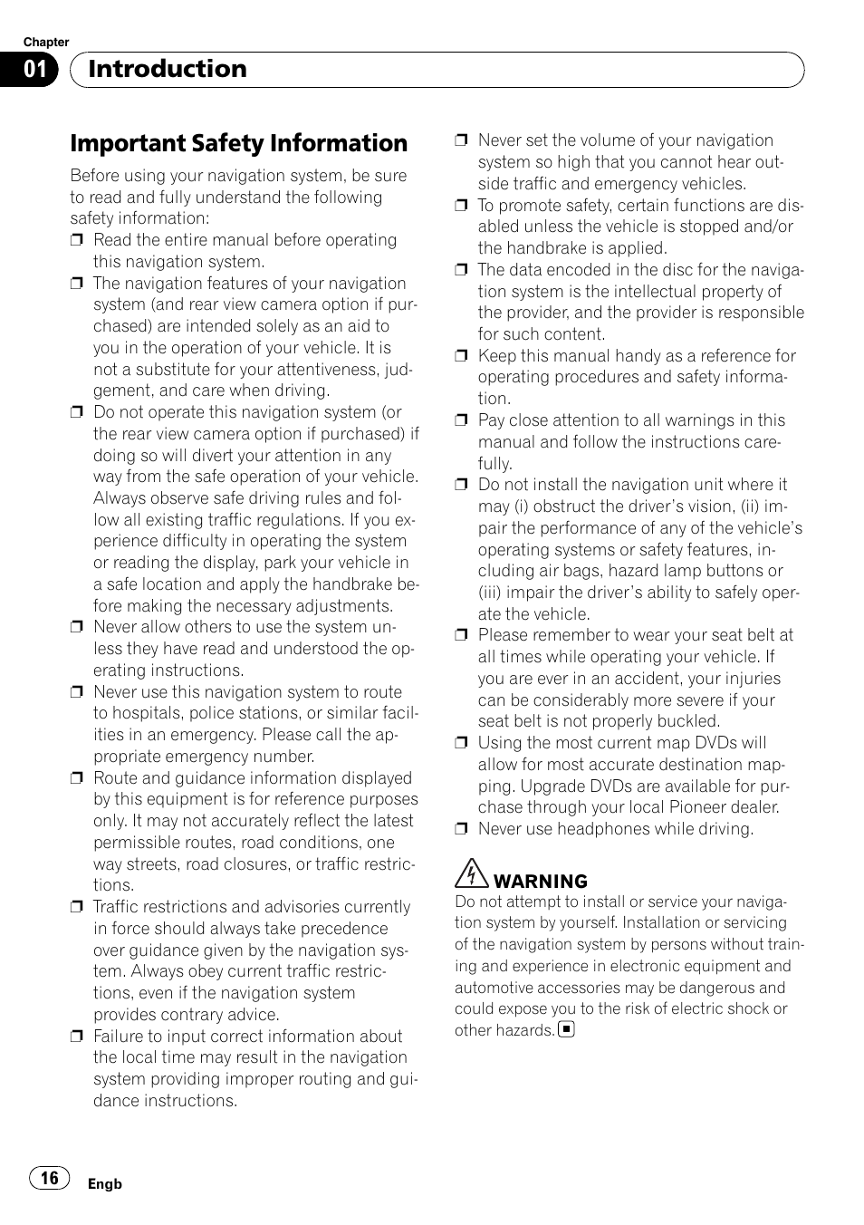Important safety information, Introduction | Pioneer AVIC-X3-II User Manual | Page 16 / 172