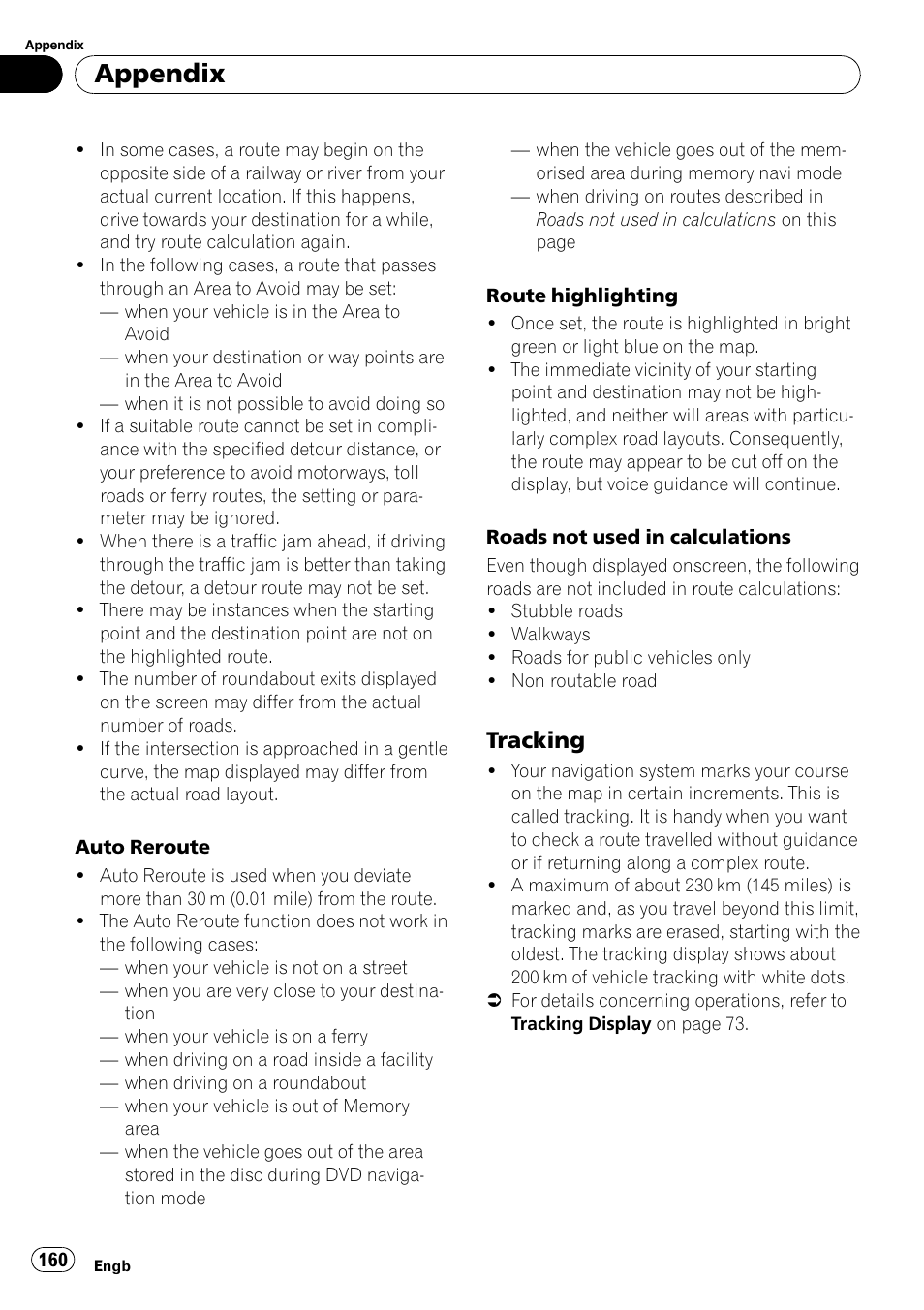 Tracking 160, Appendix, Tracking | Pioneer AVIC-X3-II User Manual | Page 160 / 172