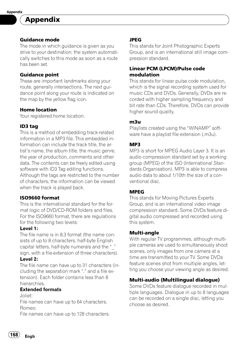 Appendix | Pioneer AVIC-X3-II User Manual | Page 168 / 172
