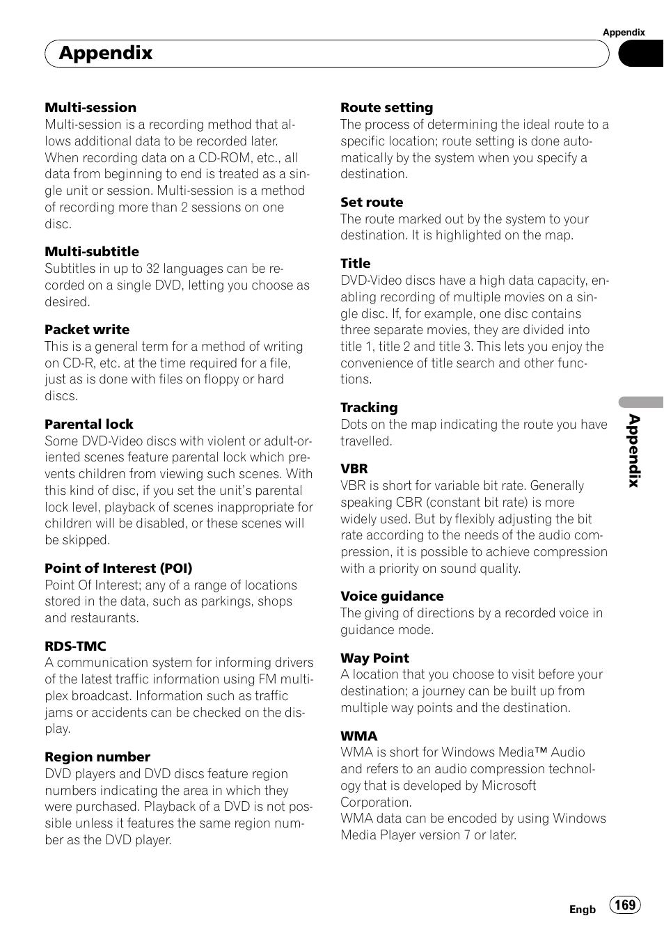 Appendix | Pioneer AVIC-X3-II User Manual | Page 169 / 172