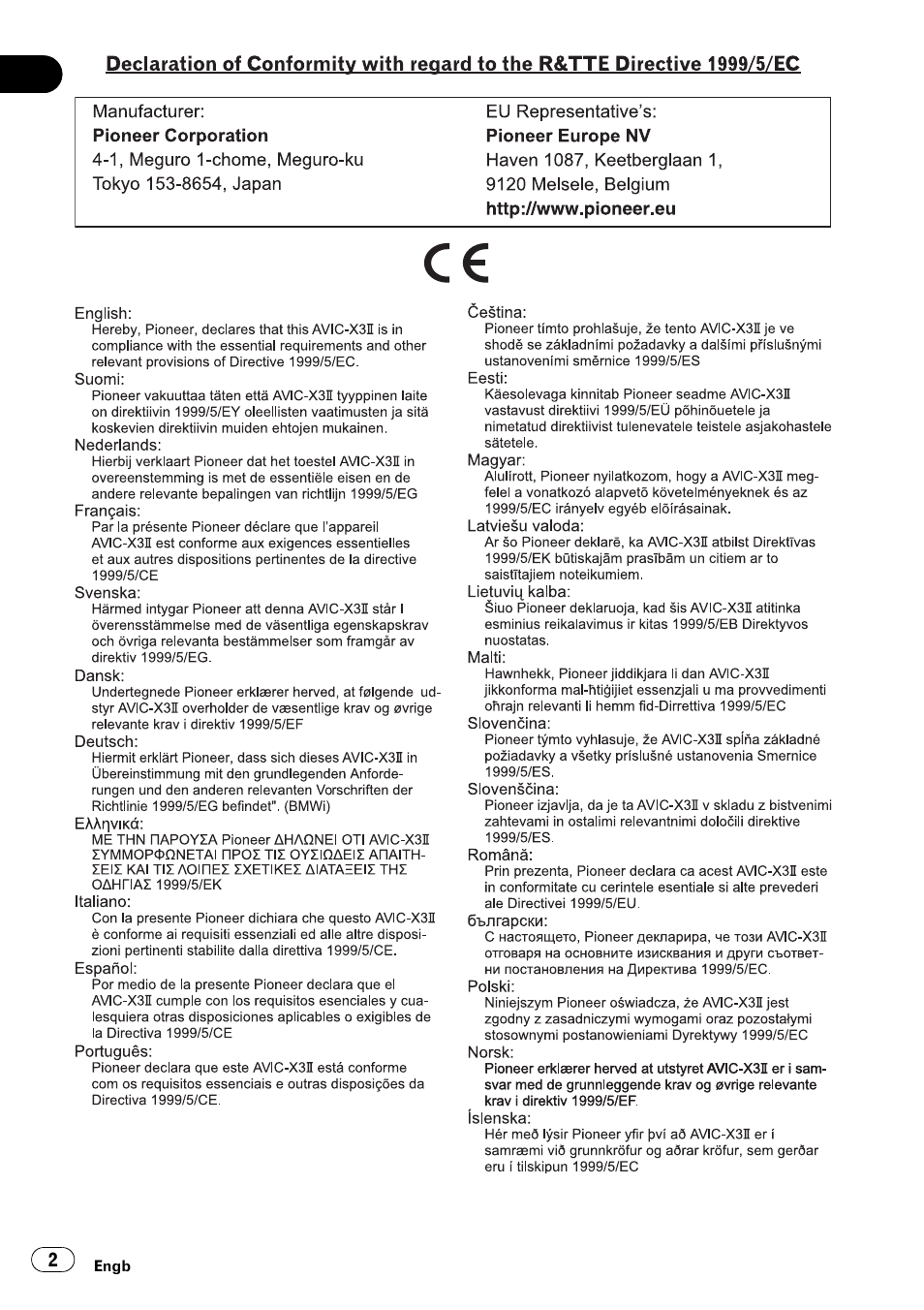 Pioneer AVIC-X3-II User Manual | Page 2 / 172