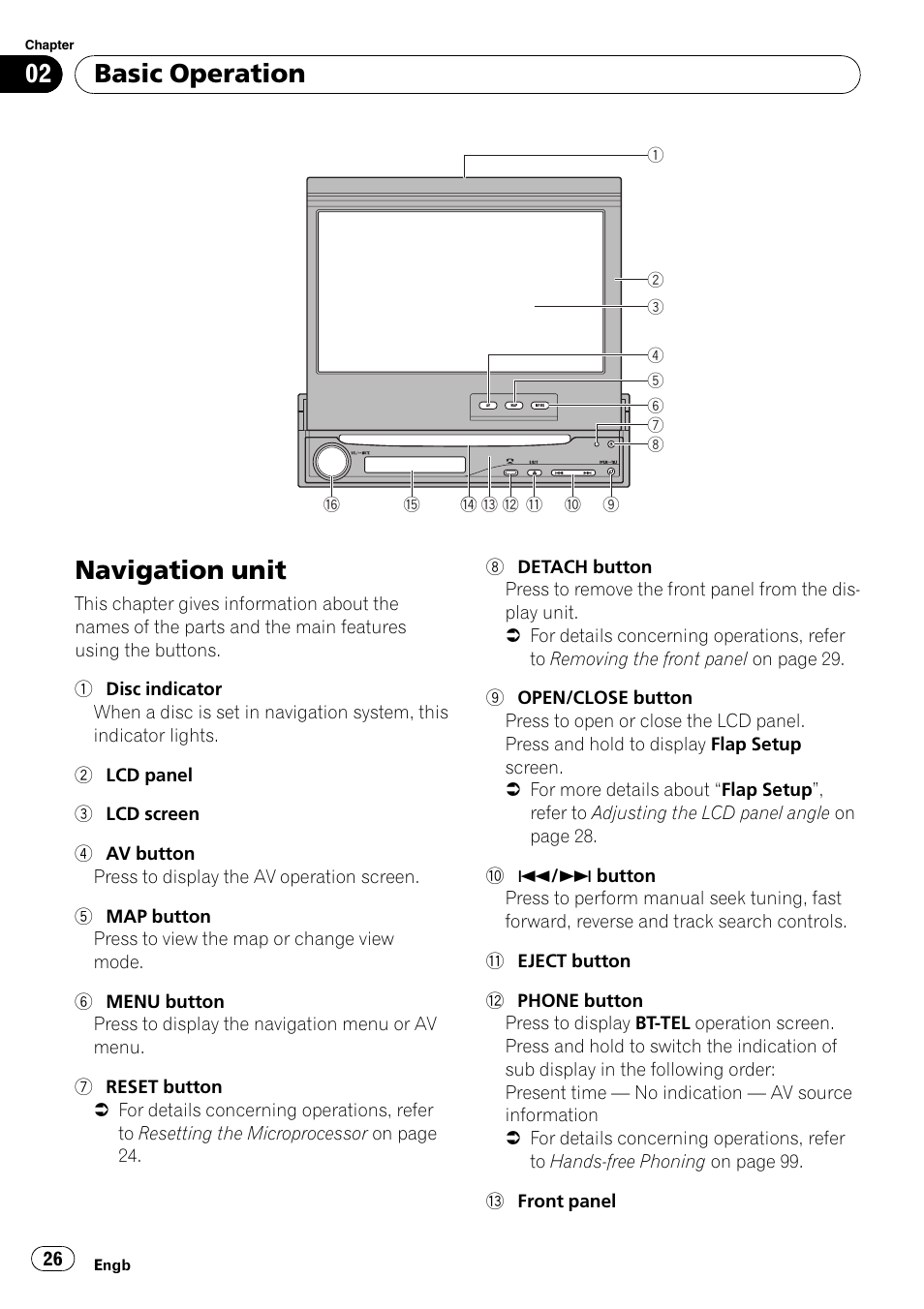 Basic operation navigation unit, Chapter 2, Navigation unit | Basic operation | Pioneer AVIC-X3-II User Manual | Page 26 / 172