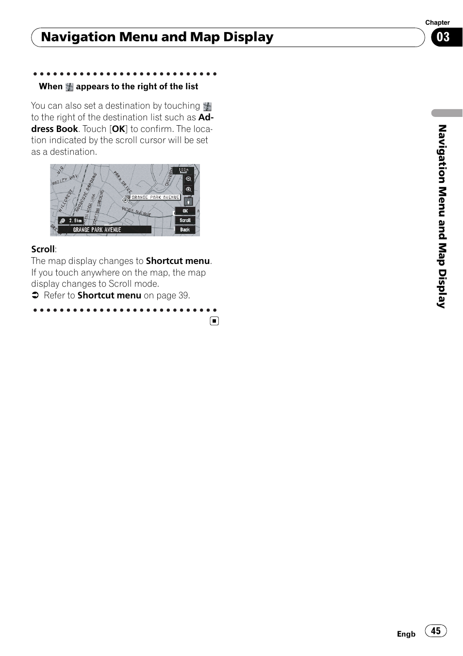 Navigation menu and map display | Pioneer AVIC-X3-II User Manual | Page 45 / 172