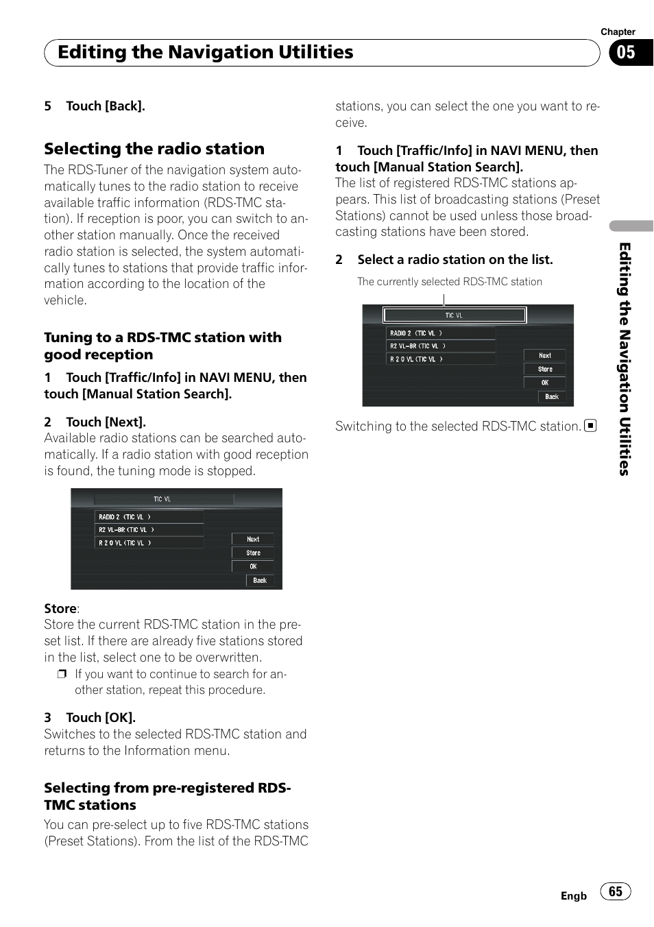 Selecting the radio station 65, Editing the navigation utilities, Selecting the radio station | Pioneer AVIC-X3-II User Manual | Page 65 / 172