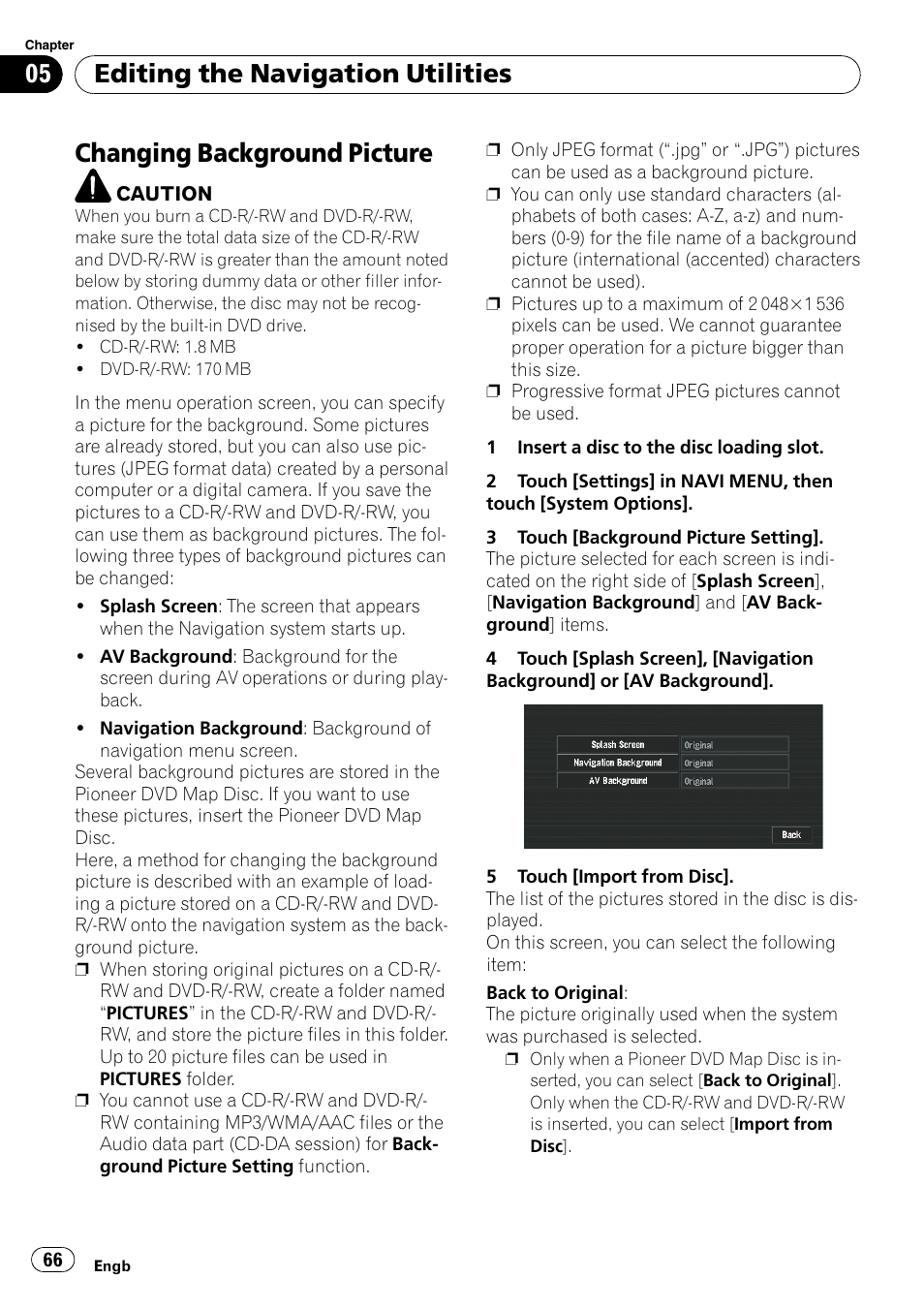 Changing background picture, Editing the navigation utilities | Pioneer AVIC-X3-II User Manual | Page 66 / 172
