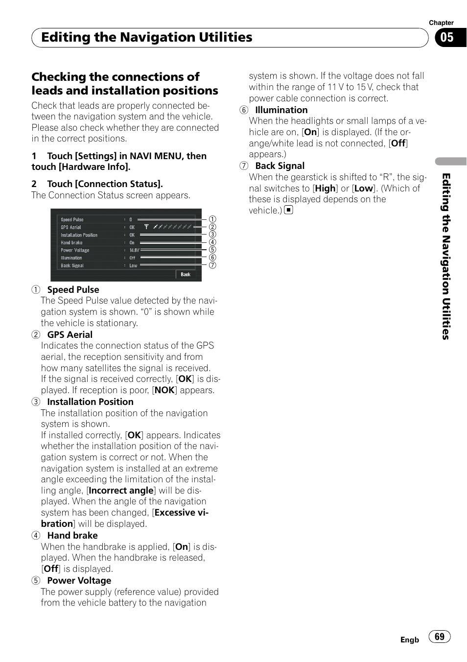Checking the connections of leads and, Installation positions, Editing the navigation utilities | Pioneer AVIC-X3-II User Manual | Page 69 / 172